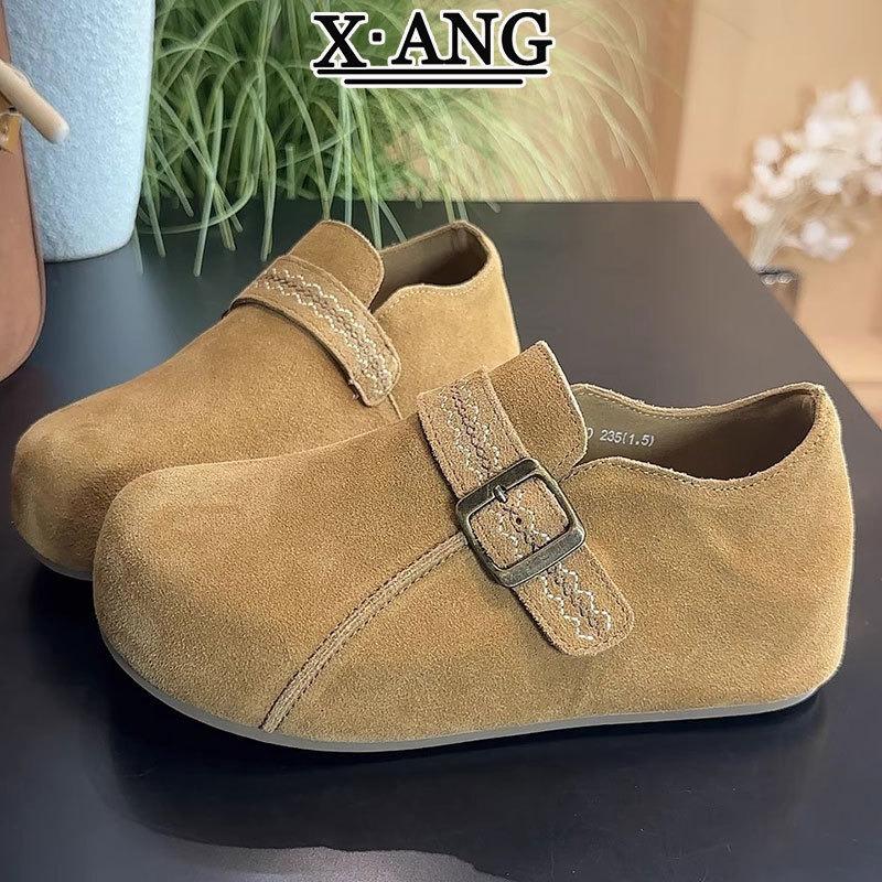 Cowhide Version All-inclusive Women's Autumn New Thick-soled Inner Height-increasing Women's Shoes Casual One-pedal Single Shoes