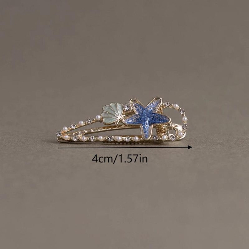 2Pcs Exquisite Starfish Shell Hair Clips Sweet Fairy Hairpin Side Bang Clips Duckbill Clip For Girls Versatile Hair Accessories