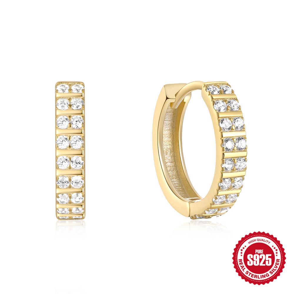 Stylish And Simple Style S925 Sterling Silver Personalized Interval Double Row Luxury Diamond Earrings Earrings