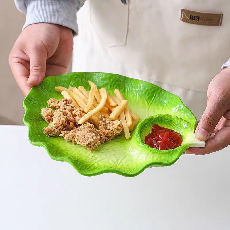 Ceramic Cabbage Dumpling Plate with Vinegar Dish