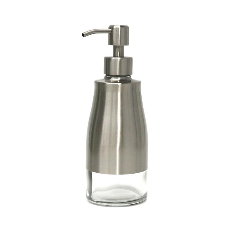 Dispenser di Sapone, Cassa in Acciaio Inossidabile Nichel Spazzolato, Rivestimento Interno in Vetro, Dispenser a Pompa Manuale, Dispenser Ricaricabile per Sapone Liquido per le Mani