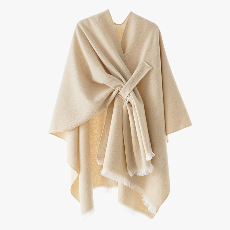 Solid Color Winter Knitted Shawl Wrap With Slit Hem Warm Lightweight Cape Women Men Street Style