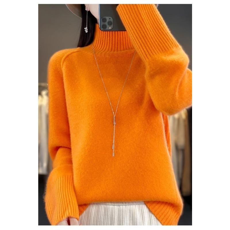 Solid Color Women's Autumn and Winter New Half-turtleneck Sweater Knitted Bottoming Shirt Warm and Versatile Pullover