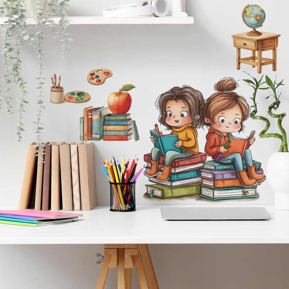 Cartoon Reading Girl Bedroom Living Room Study Home Beautification and Decoration Wall Stickers