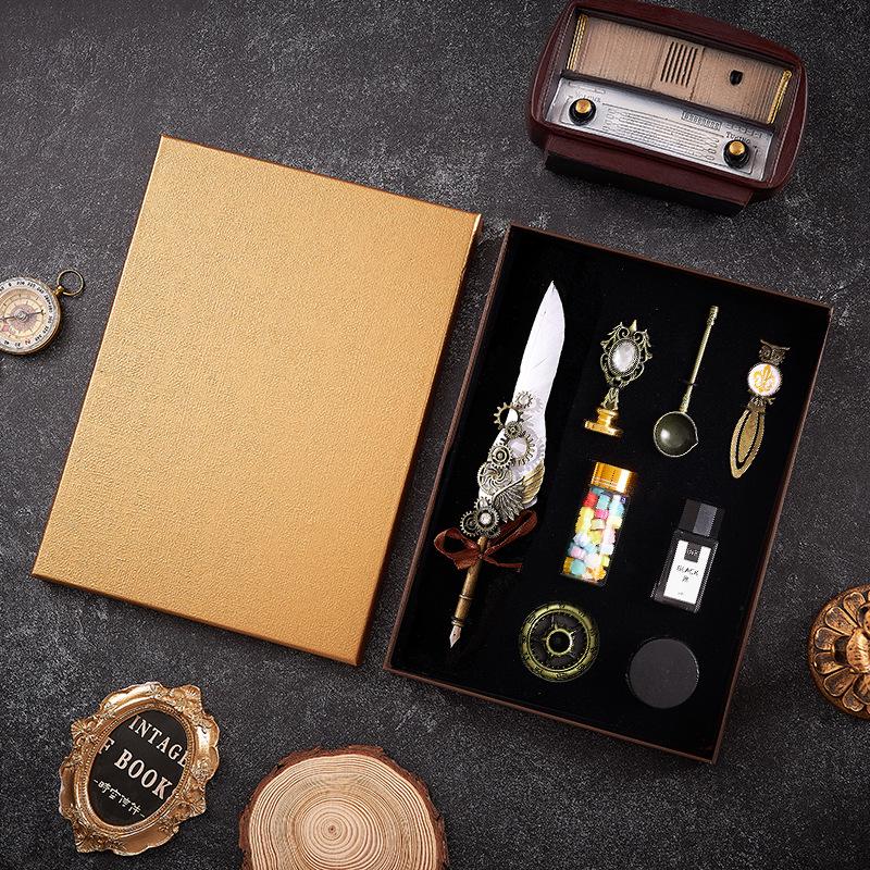 Set stilou Duker: Pană elegantă europeană retro pentru caligrafie cu ceară de sigiliu, perfectă pentru exersarea caligrafiei și prezentare în cutie cadou.