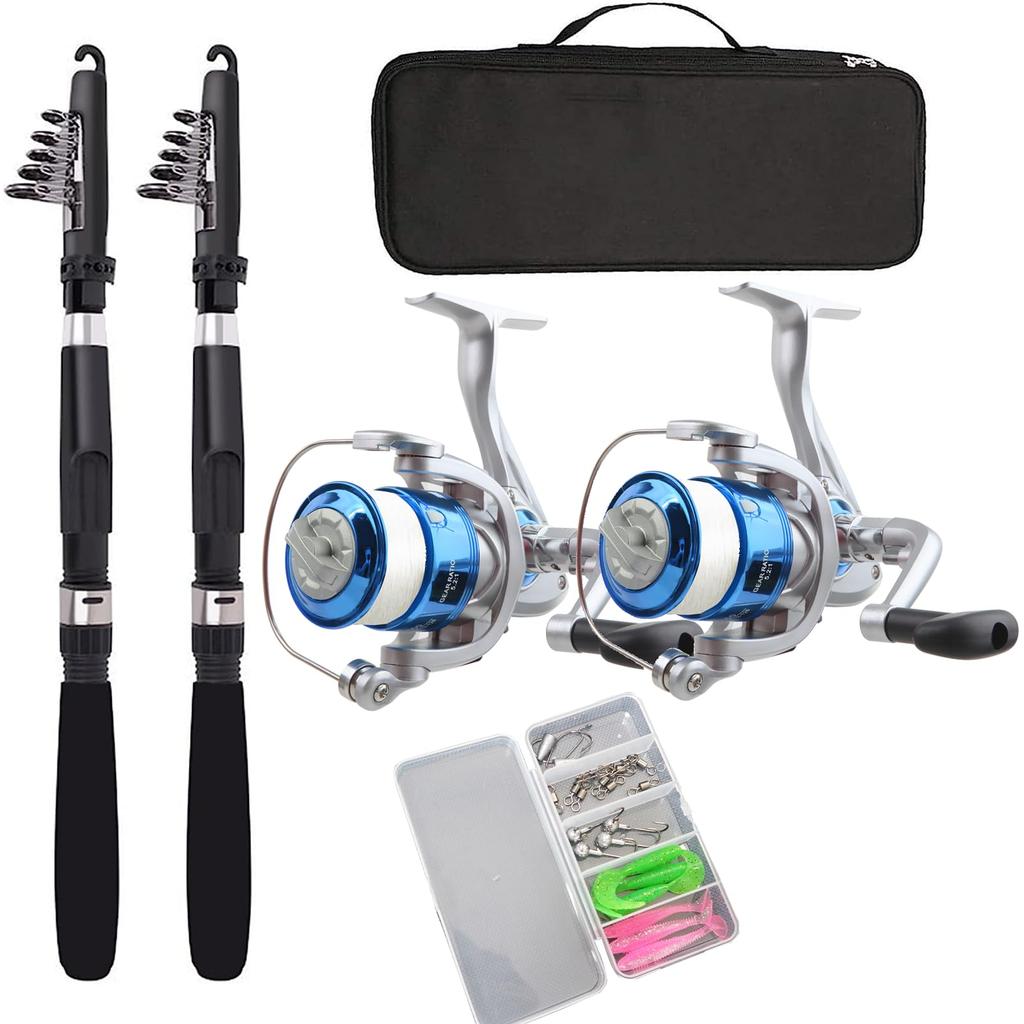 CAMPSTORS Fishing 2 Fishing Rod Sea Fishing Compact Introductory Spinning Carbon Lure Set Storage Bag Included of Set, Beginner, 2.1M Set, Fishing,