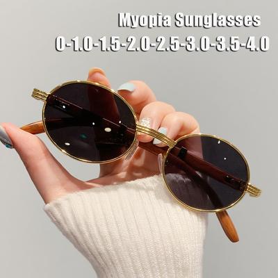 Wood-grain Legs Metal Oval Frame UV Protection Myopia Glasses Luxury  Vintage Punk Metal Outdoor UV400 Sun Glasses