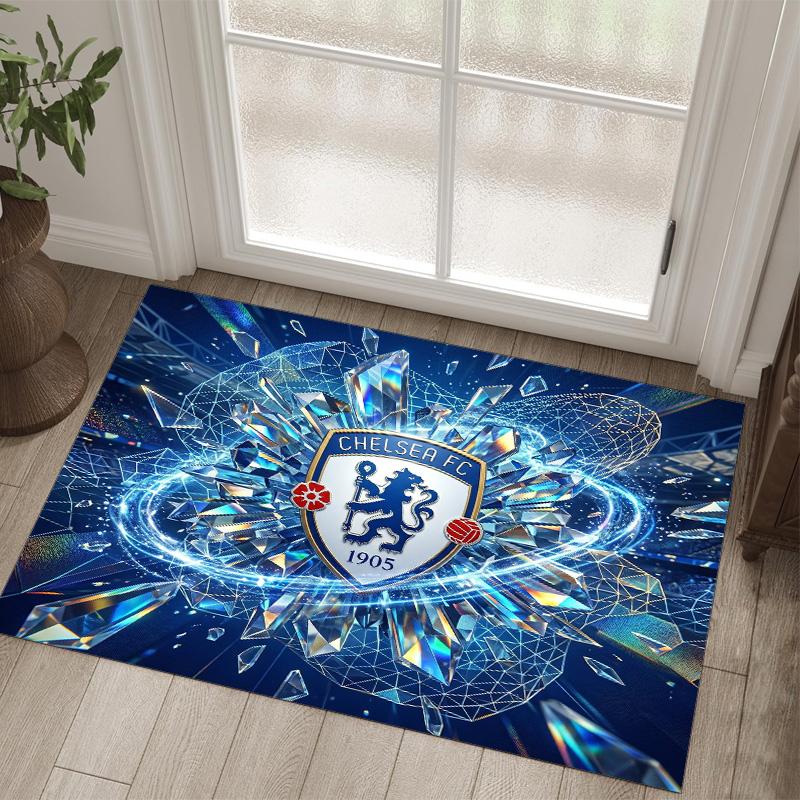 Chelsea FC Design Crystal Velvet Carpet Cozy Non?Slip Printed Rug For Bedroom Living Room Entrance