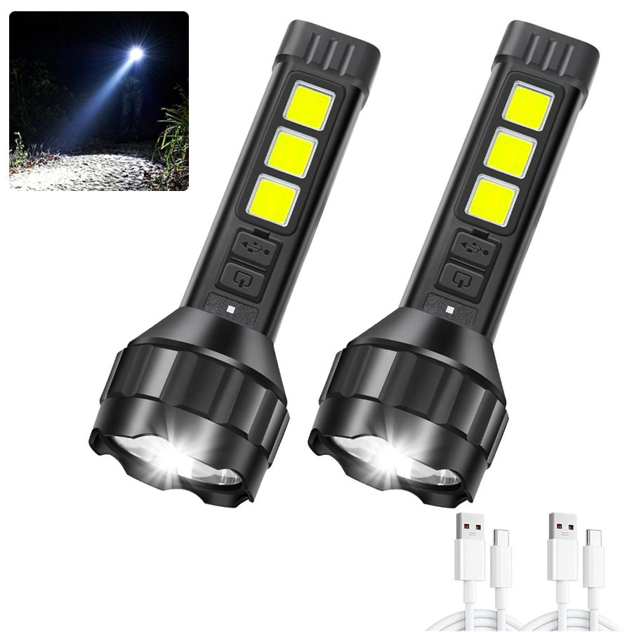 High Power LED Flashlight Rechargeable Tactical Zoom Torch Lamp with COB Side Light Waterproof Outdoor Camping Lamp Hunting