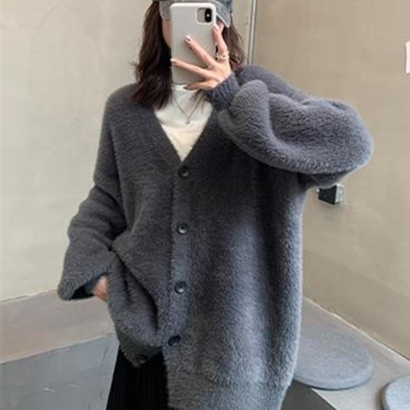 Mink Fleece Sweater Jacket New Early Autumn New Women's Clothing High-end Lazy Wind Knitted Cardigan Women