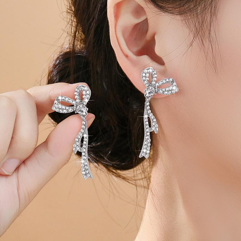 Silver Needle Bowknot Tassel Earrings Korean Style Light Luxury Ins Style Exquisite Earrings High-end Autumn Winter Earrings for Women