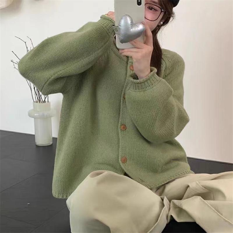 Women's Knitted Cardigan Coats Autumn Winter Solid Long-sleeved Single-breasted Casual Oversized Sweater Jacket  for Youth Women