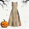 Women Plus Size Round Neck Sleeveless Abstract Printed Tie Waist A Line Long Dress