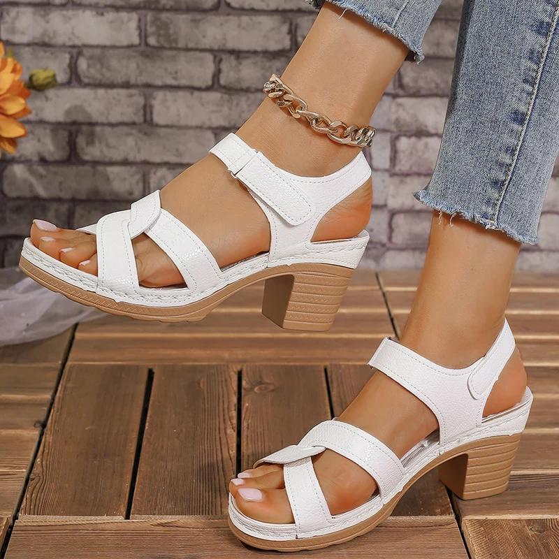 Fashion Cross Band High Heels Sandals for Women Summer Plus Size Thick Heeled Casual Sandles Woman Lightweight Non Slip Platform Sandals