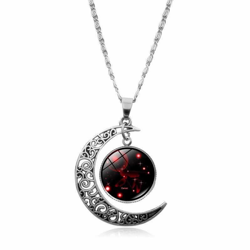 Twelve Zodiac Moonlight Gemstone Necklace Women's Fashion Accessory Collarbone Chain Birthday Gift