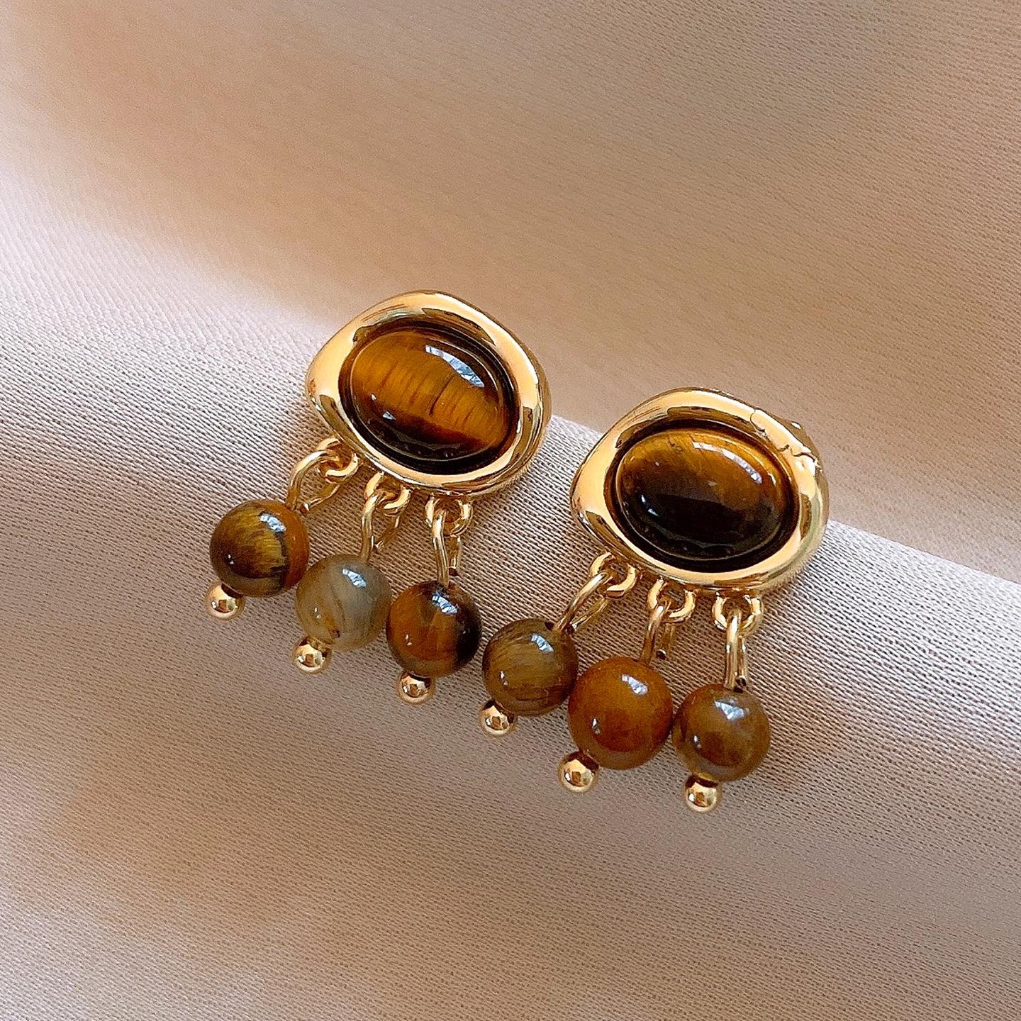 Винтажные серьги-гвоздики с бахромой из овальных камней в стиле Майяра нишевые серьги персонализированные простые серьги для женщин