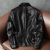 Genuine Leather Jacket Men Slim Fit Cowhide Biker Coat Stylish Lapel Spring Autumn Outerwear