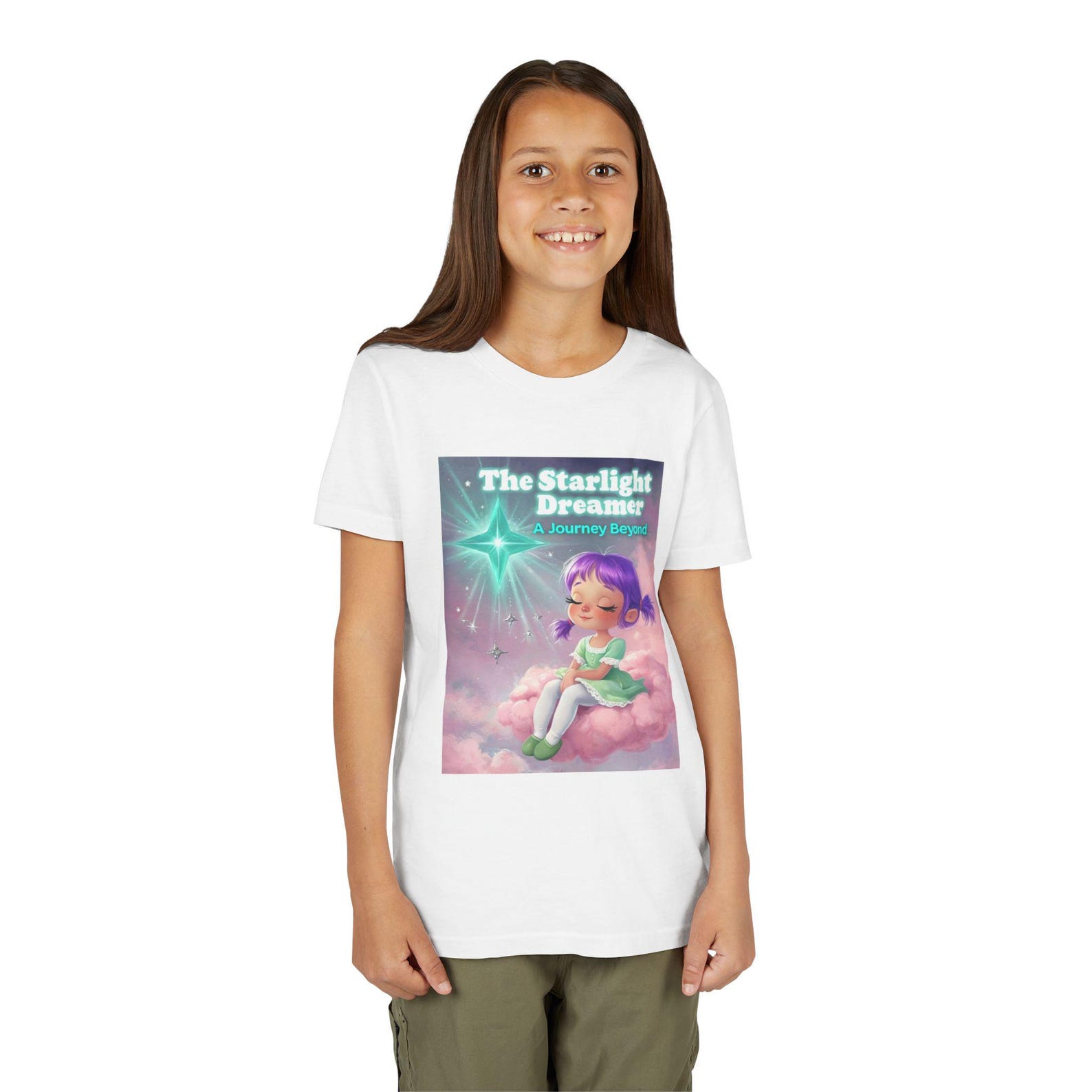 Starlight Dreamer Youth Tee | Pastel Cloud Girl Night Sky Shirt 140