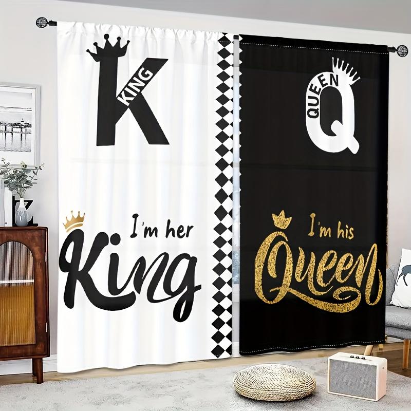 

Набор из 2 современных штор для спальни King Queen, черный текст, золотая корона, абстрактный дизайн, декор гостиной, штора из полиэстера W100*H70(CM)-Hooks&1PCS
