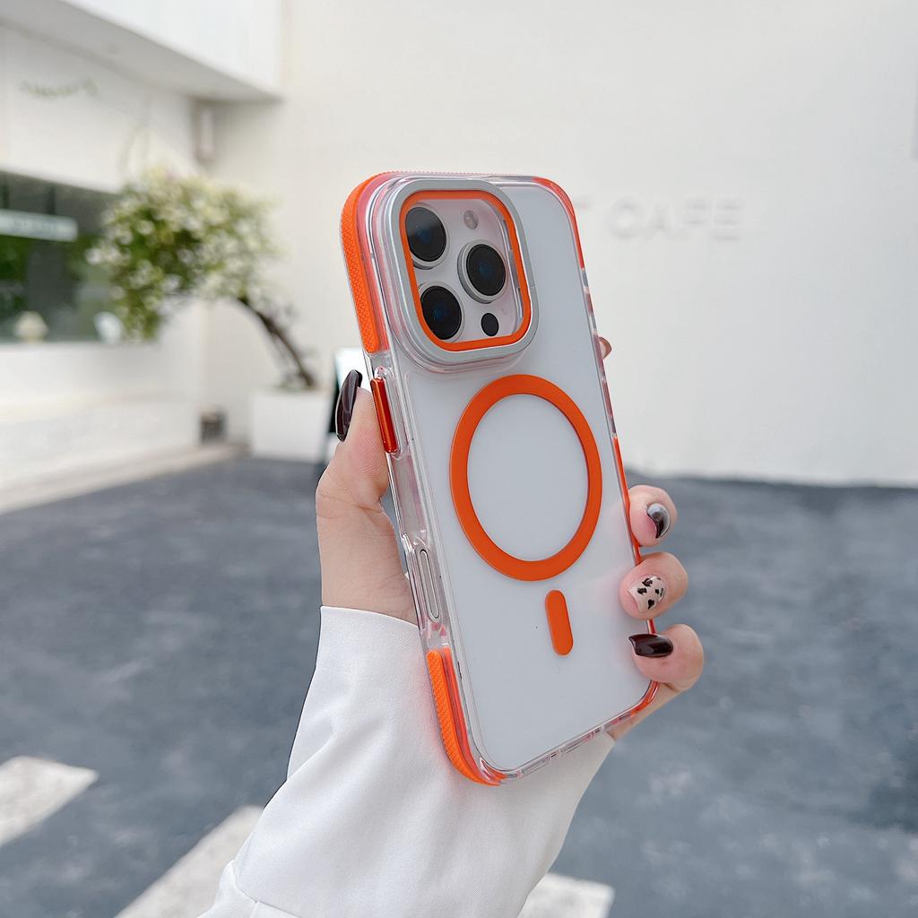 For iPhone 16 Pro Magnetic Case TPU Acrylic Clear Phone Back Cover with Lens Protector Kickstand