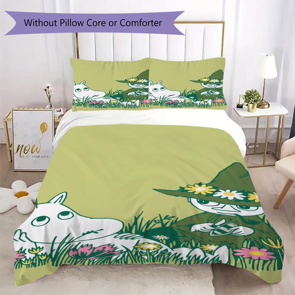 Comet In Moominland Pattern Bedding,Quilt Set Quilt Cover Pillowcase Home Birthday Gift(1 * Duvet Cover + 2 * Pillowcase, Without Core)_lx