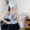 #Summer New Sweet Wind Cartoon Print Splicing Contrasting Color Sling Vest Slim Fixed with Chest Pad