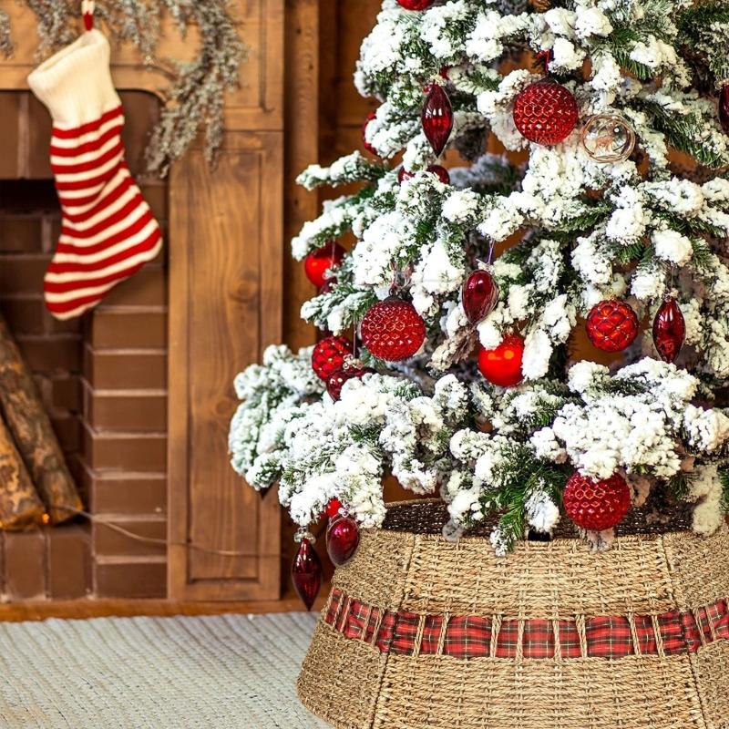 Festives Christmas Tree Collar Rattans Weave Base Stand Stylish Christmas Tree Skirt Festival Decoration for Office