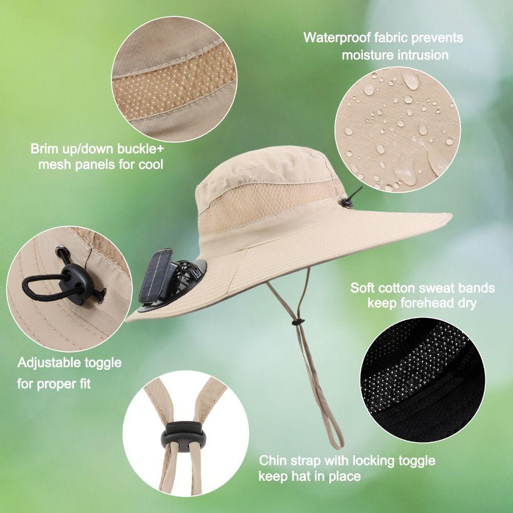 Breathable Outdoor Wide Brim Sun Hat Waterproof Wide Brim Solar Fan Hat for Men Women
