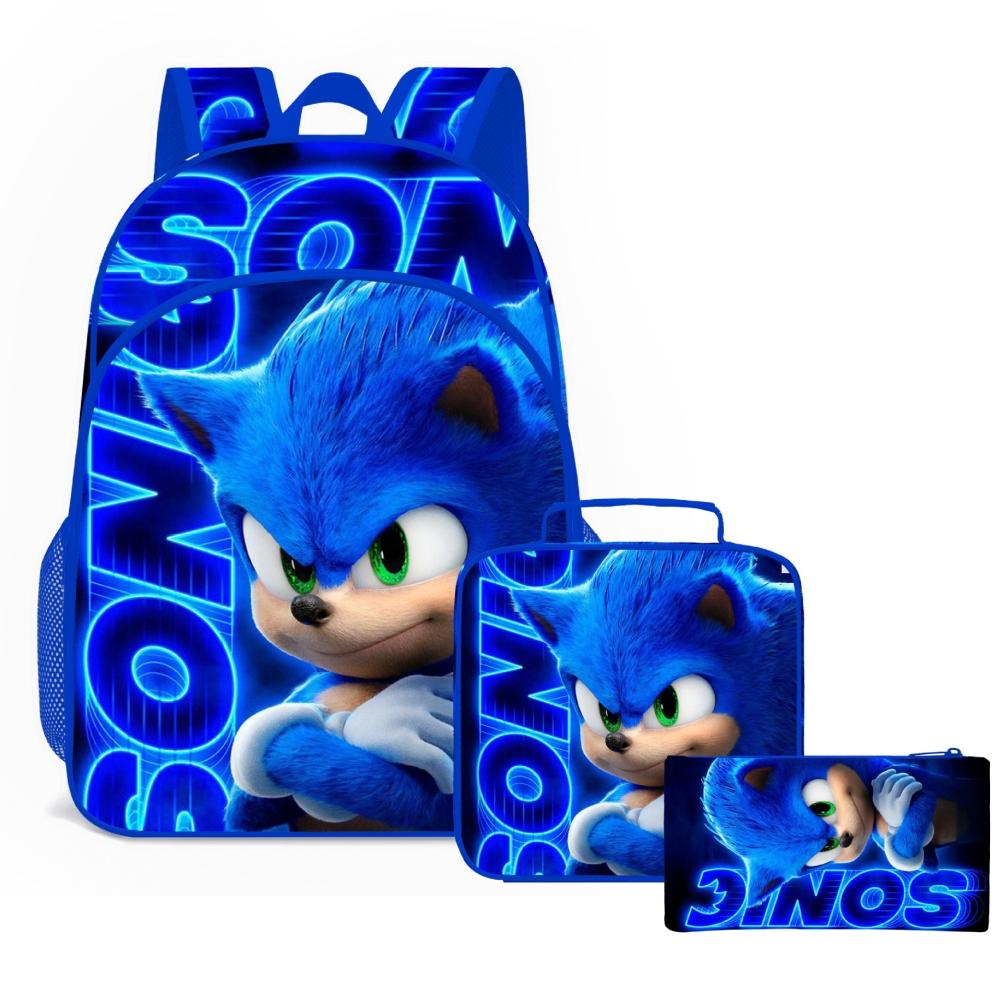 3Pcs Kid Bookbags Set Lightweight 3D Printing Fashionable Enough Space Anime Backpack 600D Plain Weave Oxford for Day Trips синий