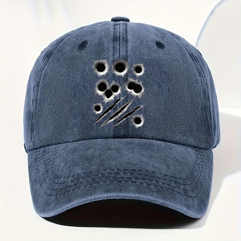 Bullet Hole Claw Mark Washed Baseball Cap Distressed Street Style Adjustable Sun Hat for Men and Women