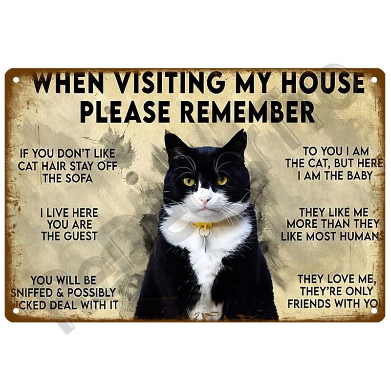 Retro Black Cat Metal Vintage Poster Funny Dog Wall Art Pet Sign Cafe Mural Plaque Metal Sign Tin Sign Plate Bathroom Home Decor