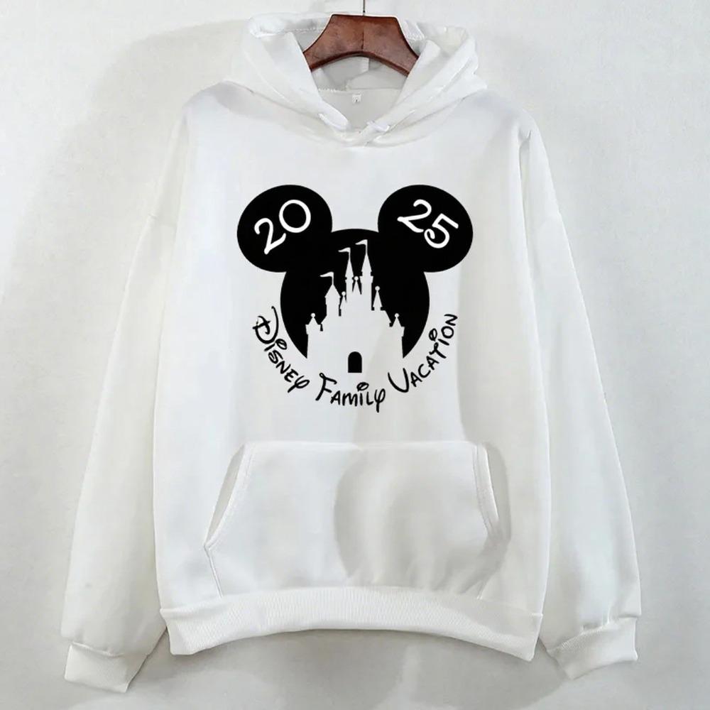 Disney Parent-Child Wear Fun 2025 Disneyland Travel Pattern Multi-Color Hoodie Women's Kawaii Pullover Casual Couple Sweatshirt
