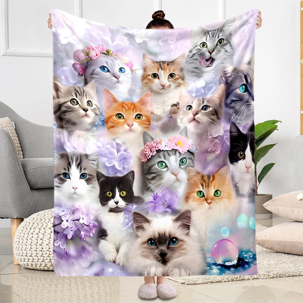 Cats In A Garden Flannel Blanket,Lightweight,Office Blanket,Sofa Blanket,Comfortable Blanket