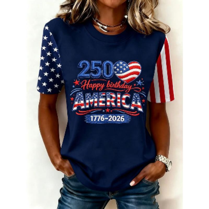 Fashion Women's Crew Neck Short Sleeve 3D Flag Color Printing Flag Short Sleeve Crew Neck T-Shirt
