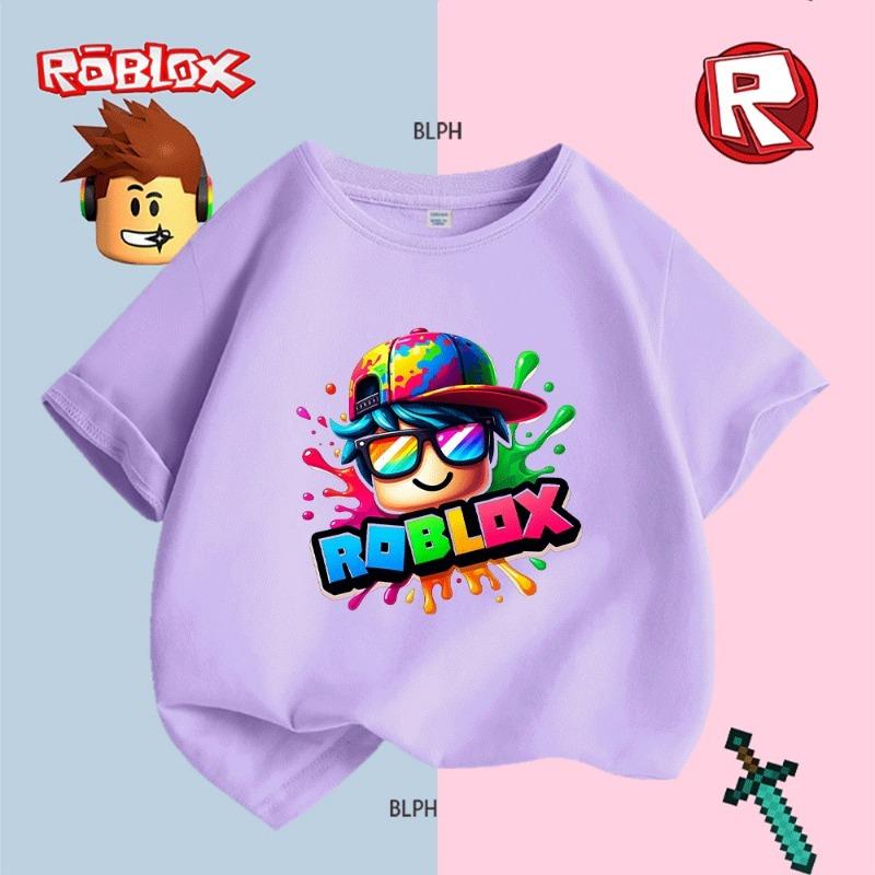 Детская футболка с принтом Roblox, цветная графическая футболка для фанатов игр, модный и удобный детский топ 110