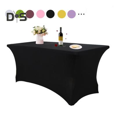 Stretchy Table Cover Fitted Rectangle Solid Color Table Cloth Polyester Fabric Anti-Wrinkle Washable Table Cover for Indoor Outdoor Party Banquet