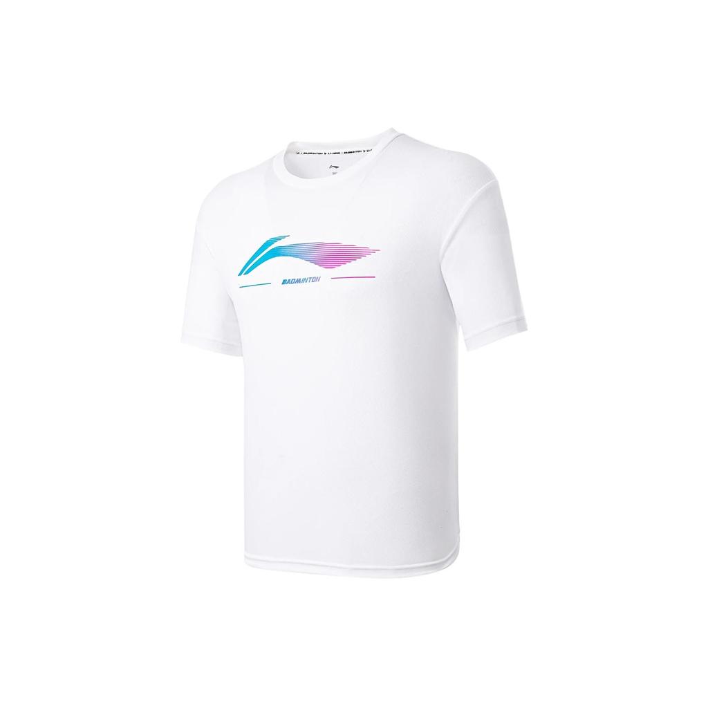 Li Ning Badminton Series Logo Print Quick-Dry Cool Short Sleeve Drop Shoulder T-Shirt Unisex T-Shirts Standard-White AHSU469-2