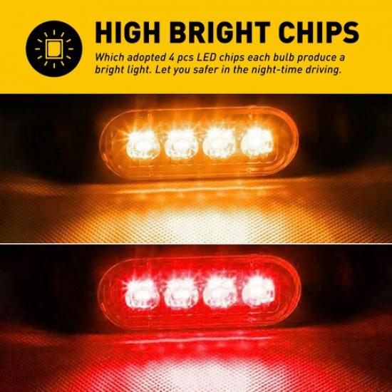 4LED Oval Amber/Red Side Turn Light Tail Clearance Lamp Truck Trailer RV Pick-Up