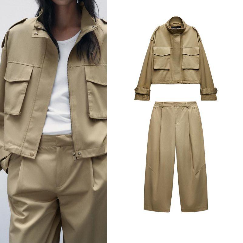 Spring Pleated Decoration Versatile Comfortable Casual Pants 8073242 Pocket Decoration Jacket Outwear 8073342