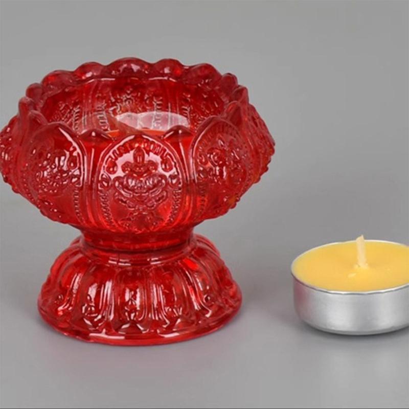 Elegant Glass Lamp Stand With Traditional Eight Favorable Pattern For Worship And Home Display