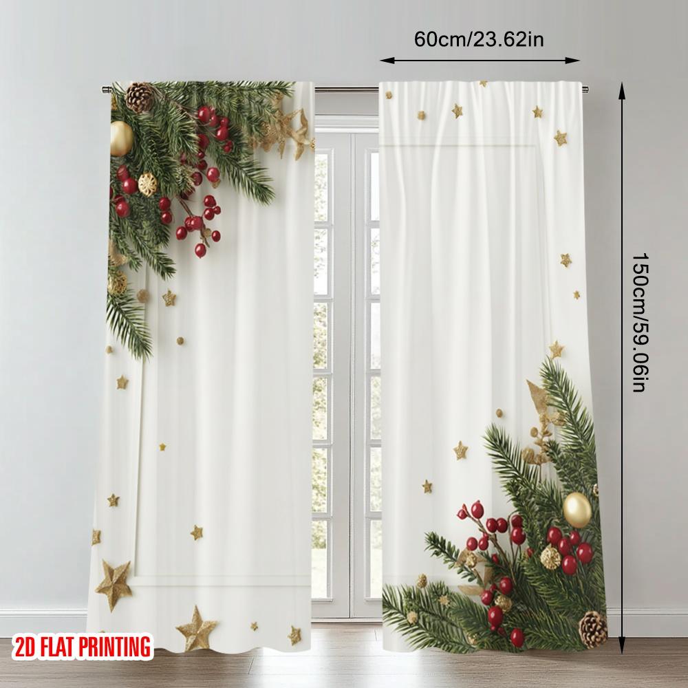 2pcs 2D flat printing Christmas curtains Christmas Stars Ornaments Festive Digital Printed Polyester Drapes Spring for Living