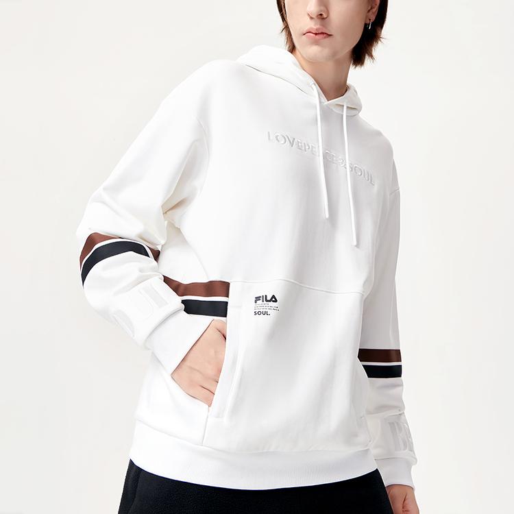 Fila Fusion Color Block Logo Sports Loose Hoodie Men hoodies White T11M145207F-WT