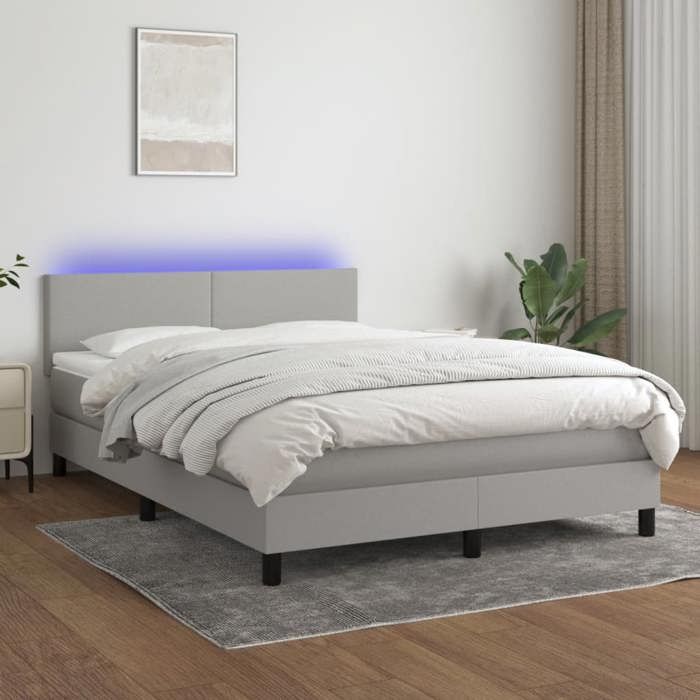 Exclusive House - Bed Slat Base and Mattress and LED Light Grey 140x190 Cm