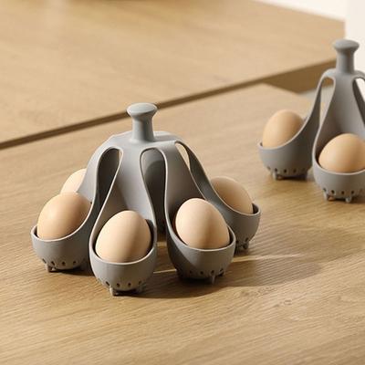 Egg Steamer Tray 6 Hole Egg Cooker Silicone Anti-scald Boiled Egg Holder Grey Heat Resistant Cooking Egg Storage Rack Home