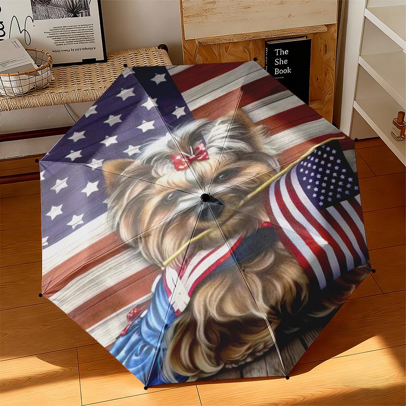 1pc American flag patriotic pet Umbrella Portable Folding Umbrella Iron Frame Hole Bone Structure Outdoor Home Umbrella