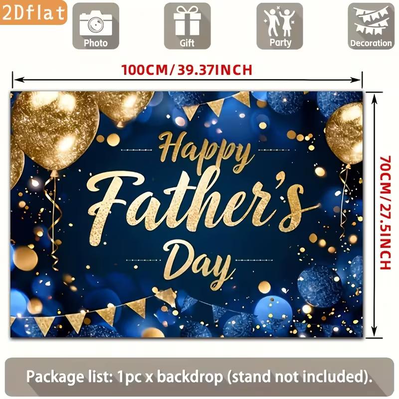 

2D Happy Father s Day Backdrop, Navy Blue Gold Glitter Balloon Party Photography Background 47.2x31.5inch/120*80cm