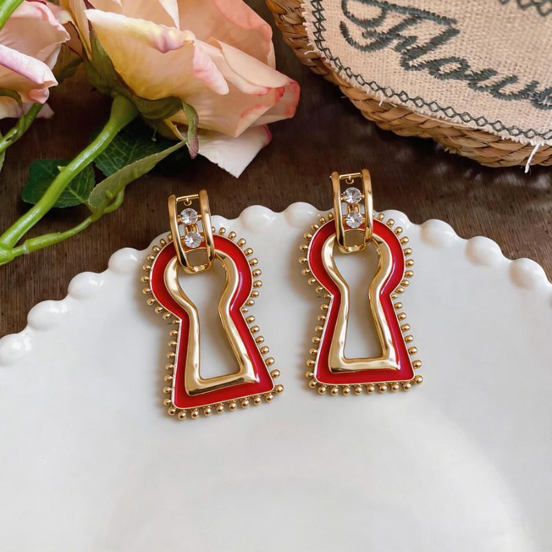 Colar Brincos Pingente Buraco de Fechadura Esmaltado Vintage Camada Múltipla Pingente Torcido Gargantilha Brincos de Moda Colares Joias Presentes