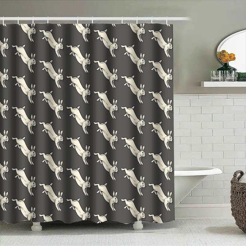 Rabbit Shower Curtain Farmhouse Decor Woodland Animals Bathroom Set Vintage Rustic Nature Wildlife Shower Liner for Home