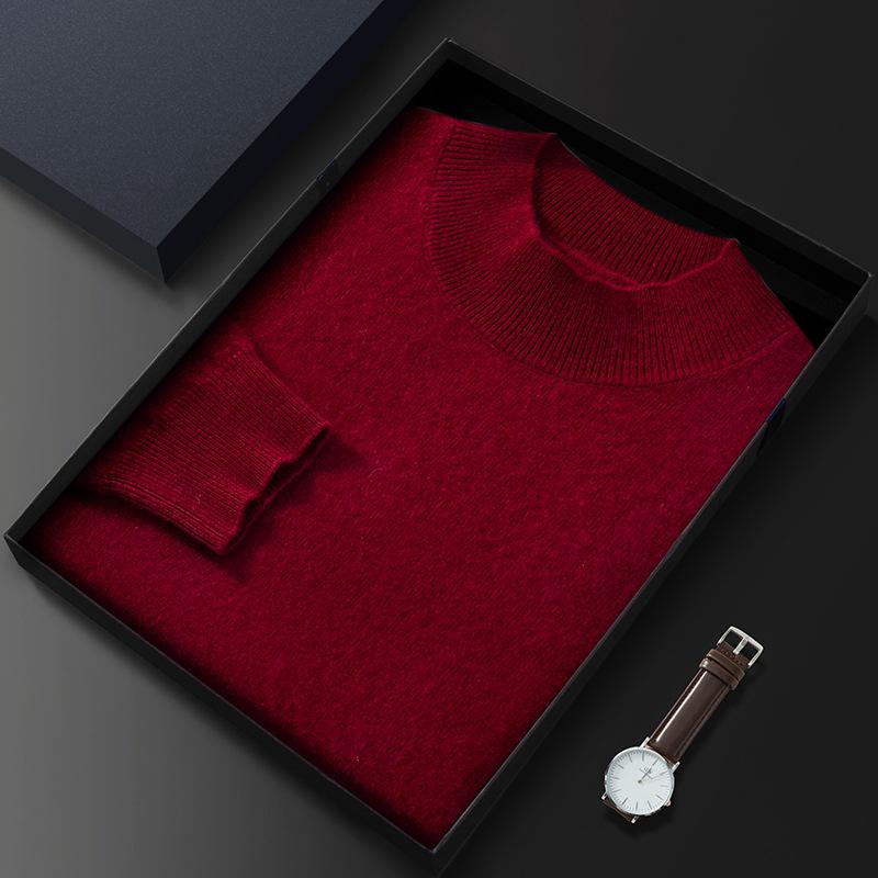2023 Men's Plus Size Cashmere Sweater - Business Casual, Half-High Neck, Autumn/Winter Knit