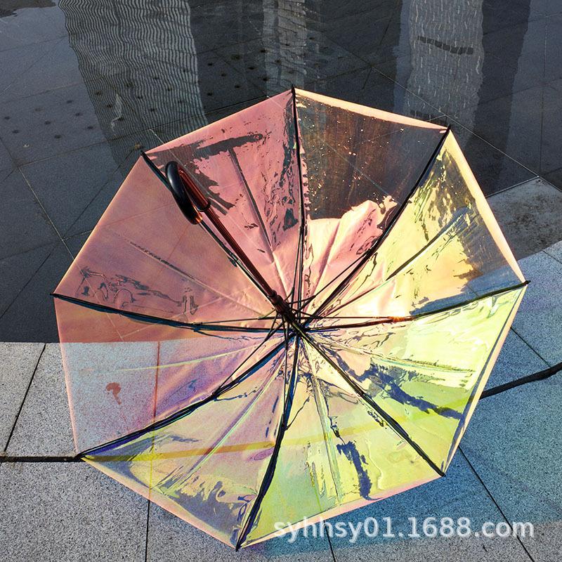 

Зонт лазерный прозрачный женский Douyin Xiaohongshu интернет знаменитость мода красочный зонт Аврора зонт с длинной ручкой